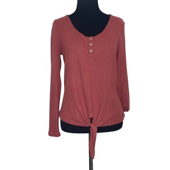 Paper Crane rusty orange long sleeves pumpkin front knot top size small - Picture 1 of 11